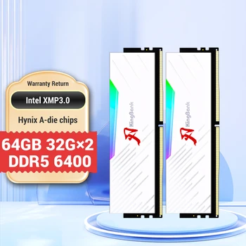 KingBank RGB 램 메모리, DDR5 64GB, 32GB, 32 gbx2, 6400MHZ 하이닉스 A 다이 메모리, PC 데스크탑용, 화이트 방열판