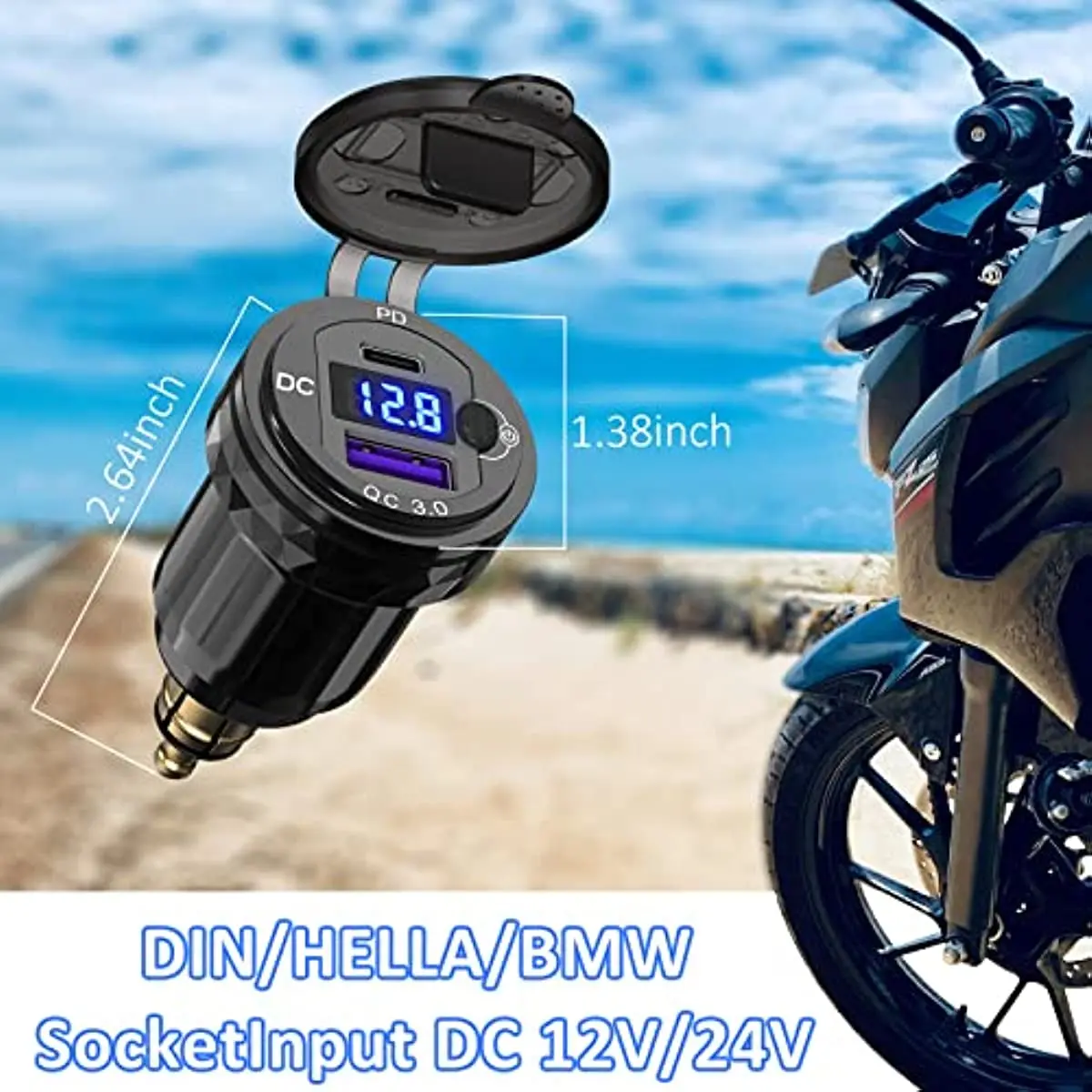 DIN Hella Plug to USB C PD 3.0 QC 3.0 USB Charger Power Adapter Voltmeter  with ON-Off Switch for BMW Ducati Triumph Motorcycle - AliExpress