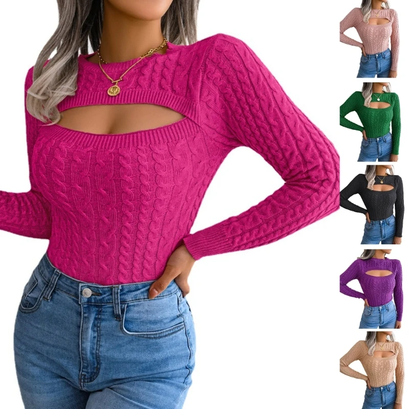 

Women Comfortable Knitwear Pullover Shirt Sweater Long Sleeve Crochet Knitwear