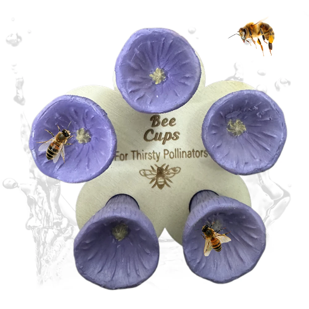 Bees Insect Drinking Cup Bee Drinking Fountain Cup Flower Shape Bees Water Feeder with Holder Beekeeping Supplies 5Pcs beekeeping accessories,bees water feeder