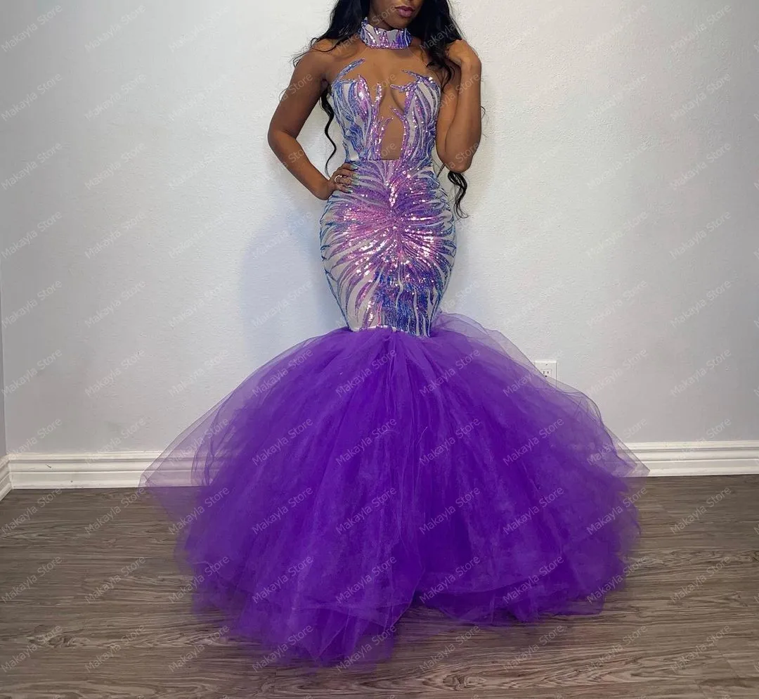 Eleganti Abiti Da Sera A Sirena Gonfia Halter See Thru Skin Mesh Paillettes 2 K2 3 Abiti Da Ballo Per Ragazze Nere Tutu Donna Tromba