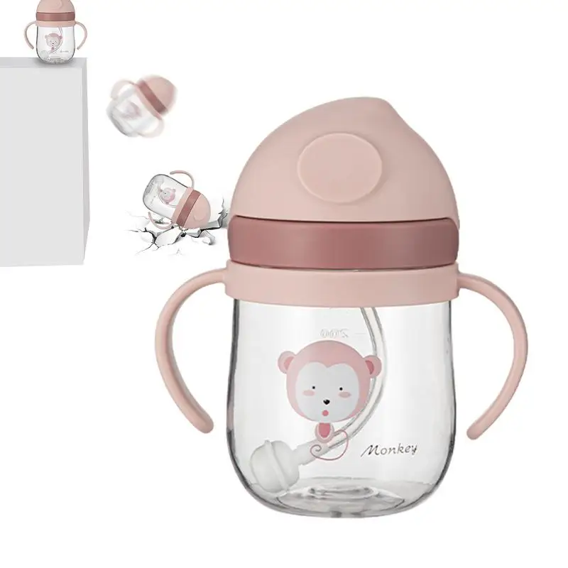 

Стакан для молока Sippy, 250 мл, с нескользящей шкалой, портативная бутылка для воды с ручками для девочек и мальчиков, с рисунком из мультфильма Sippy