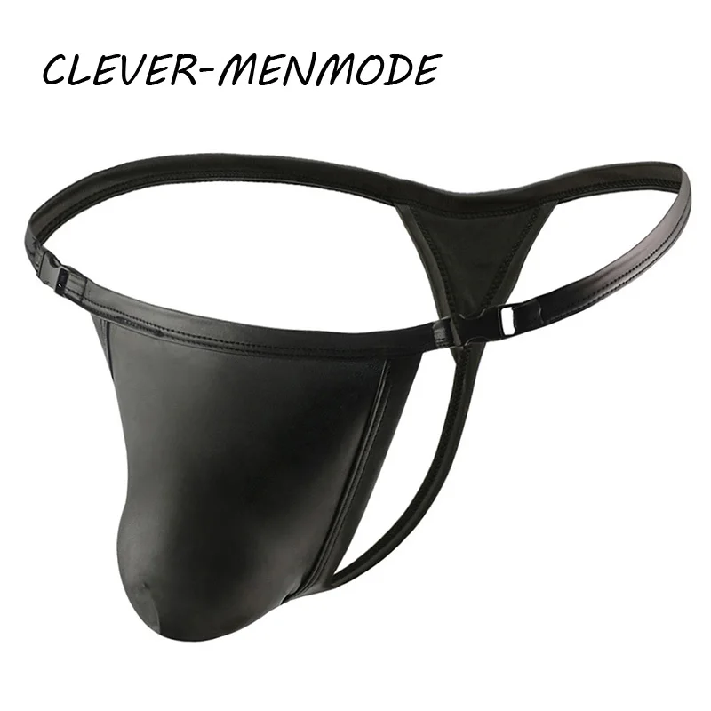 Mens Sexy Thong PU Faux Leather Underwear Bulge Penis Pouch T-back G-string U Convex Wetlook Fetish Costume Exotic Lingerie Male