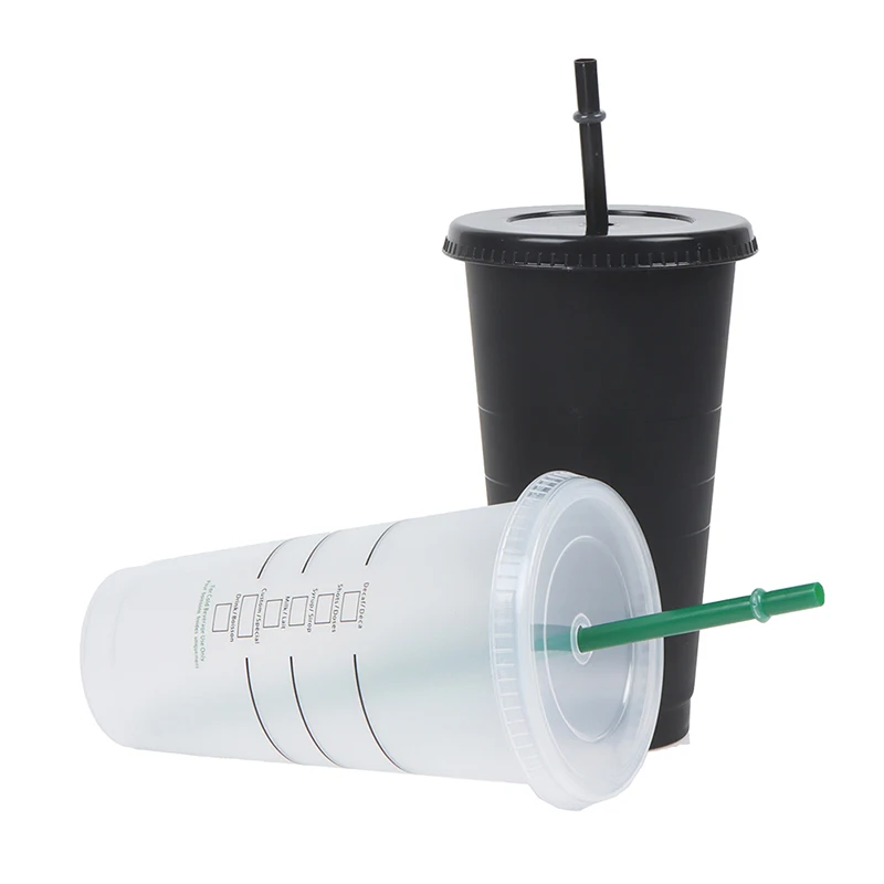 Straw Cup 710ml Drink Change Color Straw Mugs with Lid Plastic Tumbler Matte Coffe Bottle Cup Food Grade PP Plastic with Straw