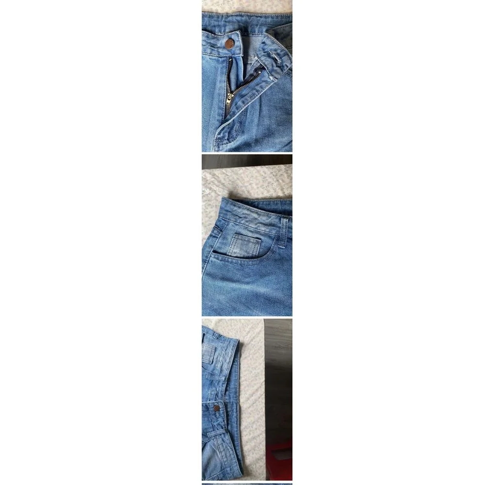 Women's Jeans With Distressed Ripped Details And Raw Hem Denim_voghion.com