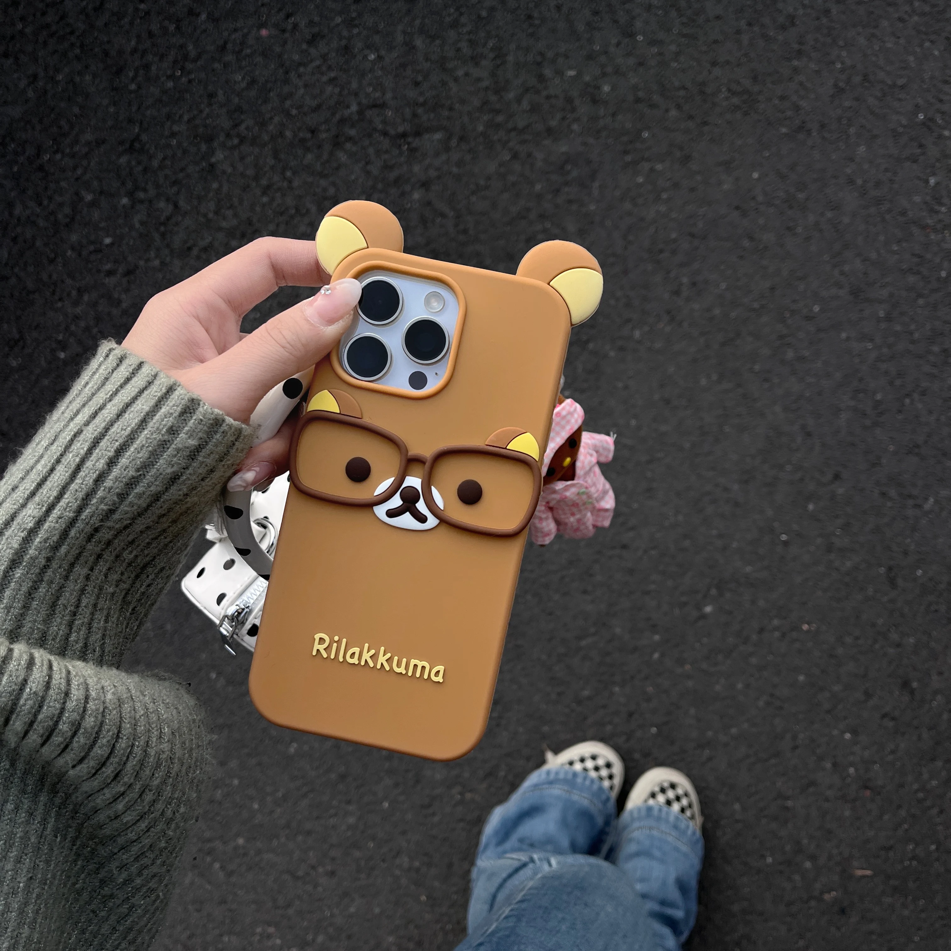 Rilakkuma Bear Silicone Soft Cover Case with Glass Accents