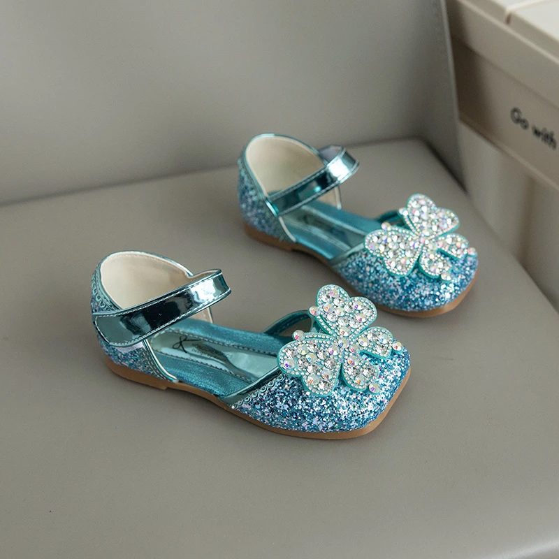 Toddler Girls Bow Rhinestones Sandals Beach Shoes Kids SKy Blue Sequins Princess Sandals 3-12Y Flats Summer Sandals for Girls 2