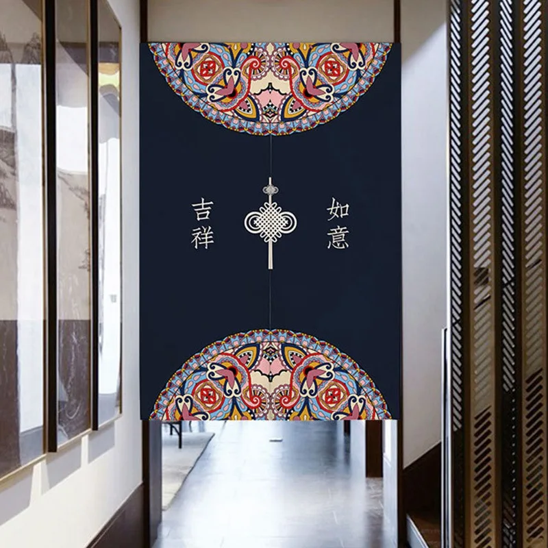 Traditional Chinese Printed Door Curtains Partition Bedroom Restaurant Entrance Feng Shui Curtain Home Decorative Noren Drapes 2