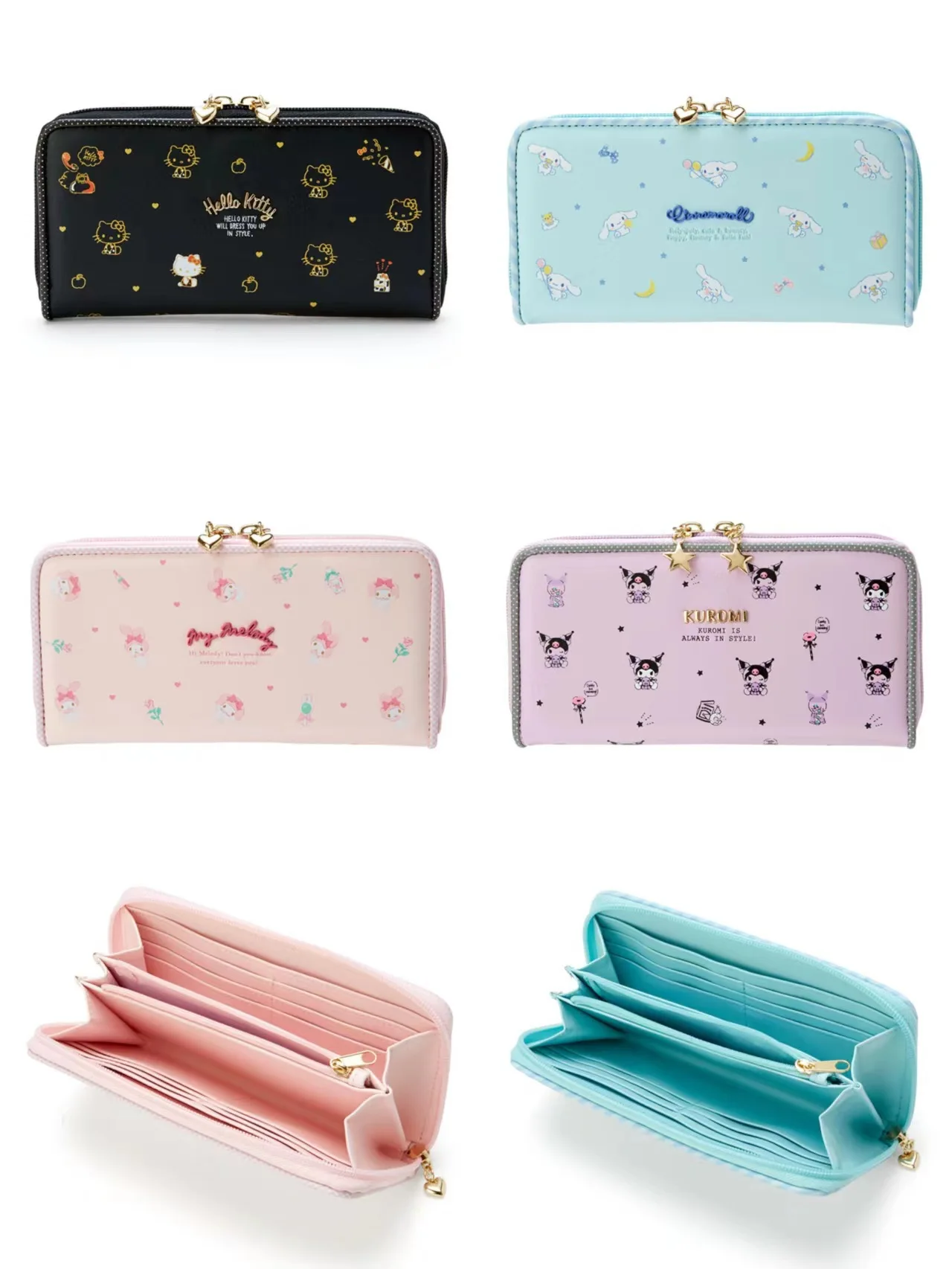 Sanrio Hello Kitty Purse Cinnamoroll Cute Wallet PU Kuromi Pudding Card Bag Pompom Purin Kuromi My Melody Coin Pouch Purse plush coin purse,fashion handbag