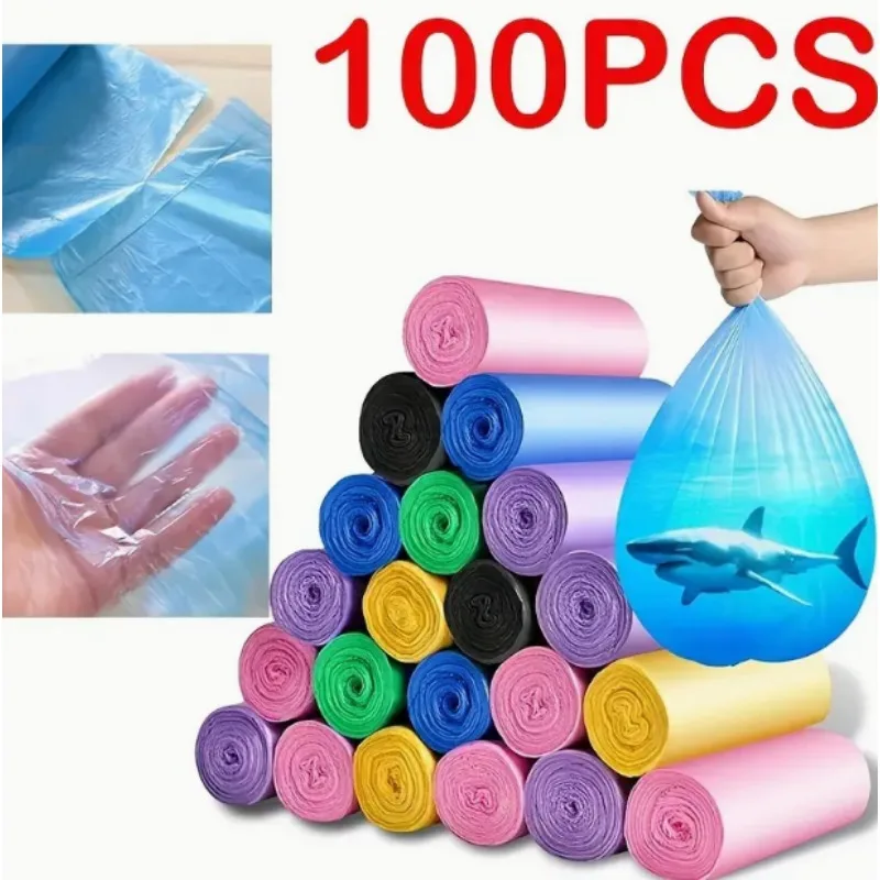 100pcs 5 Rolls Pack Garbage Bags Bathroom Kitchen Clean Storage Room Colored Disposable Portable Garbage Bin Bags