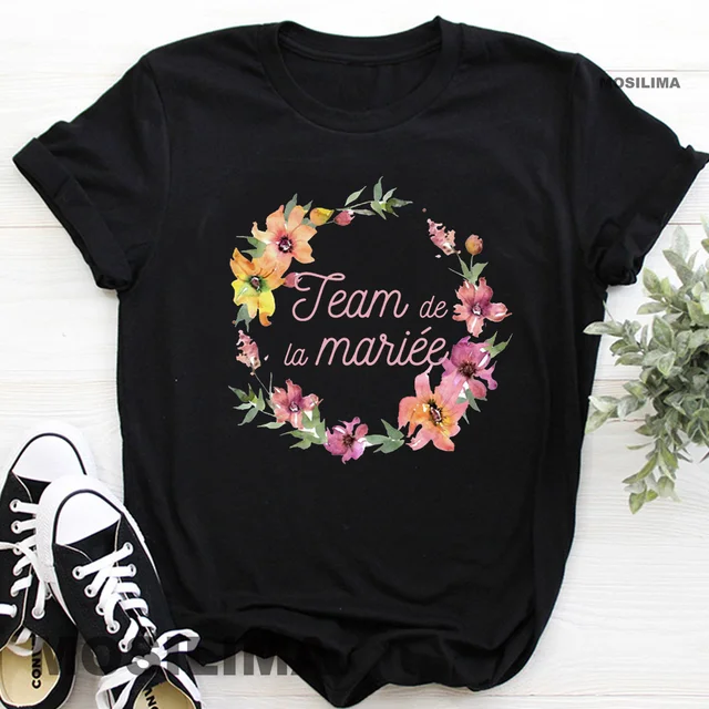 Team Bride Bachelorette Wedding Party Women Evjf Tee Shirt Casual ladies basic O-collar Pink Short Sleeved T-shirt Girl Black5