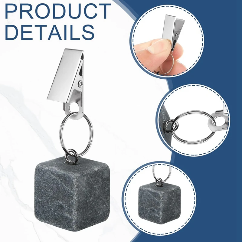 16PCS Tablecloth Weights With Metal Clip, Cube Table Covers Pendant Stones, Marble Table Cloth Weights For Decoration 3