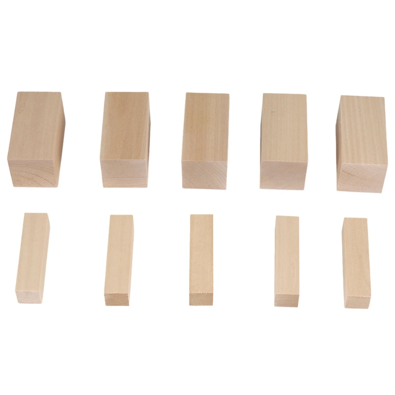 A80Z-10Pack Basswood Carving Blocks Kit Whittling Blanks Beginners Unfinished Wood Whittling Blocks Carving Block Kit(5L+5S)