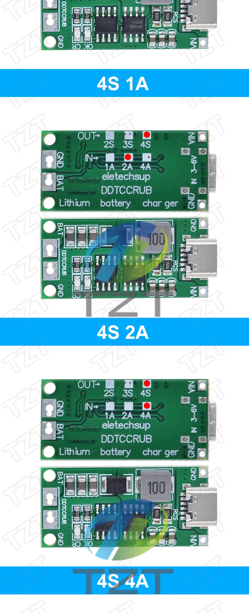 DIYTZT 1/2/5PCS 18650 Lithium-Batterie Multi-Cell 2S 3S 4S Typ-C bis 8,4V 12,6V 16,8V Step-Up Boost LiPo Polymer Li-Ion Ladegerät – Detail 10
