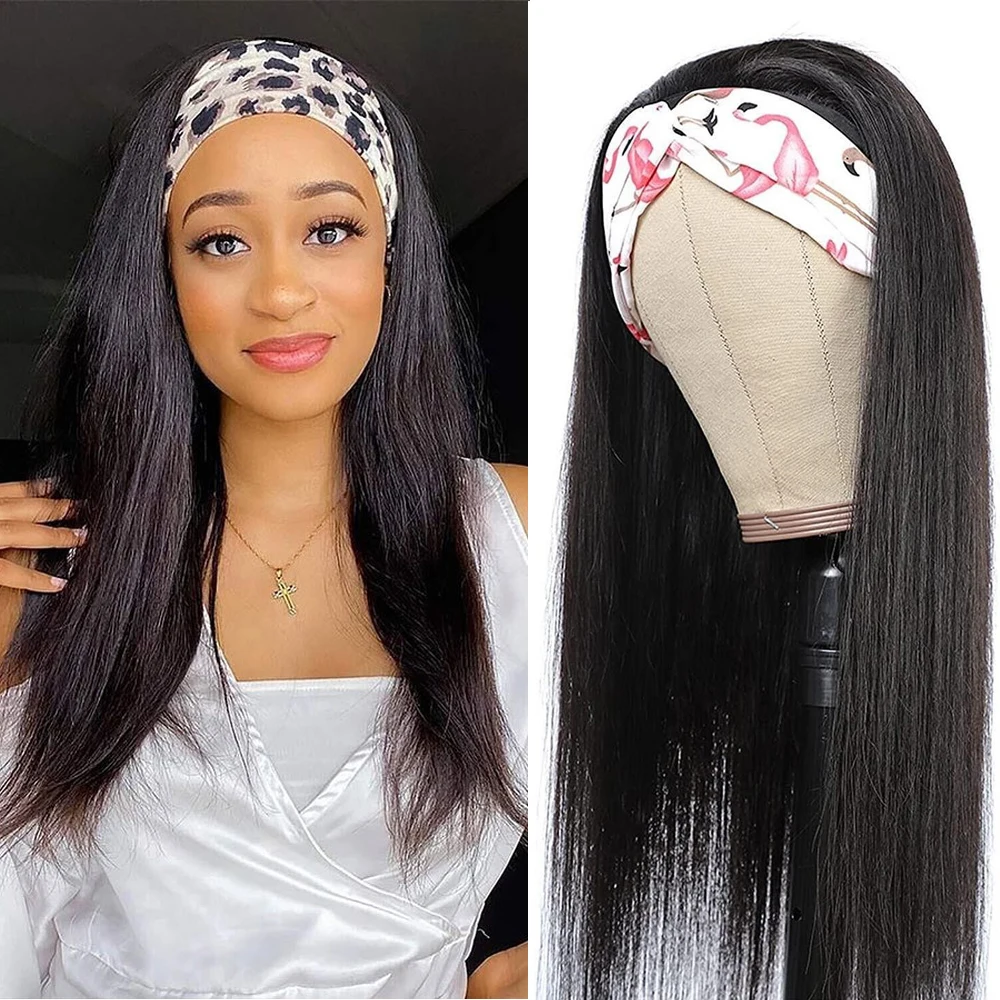 

Clearence Headband Wig Human Hair Bone Straight Glueless Brazilian Remy Hair Headband Wigs For Black Women Half Wig