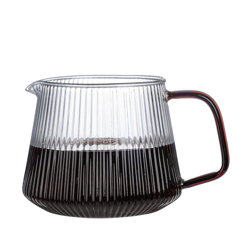 Vertical Striped Coffee Pot Glass Coffee Kettle V shaped Spout Coffee