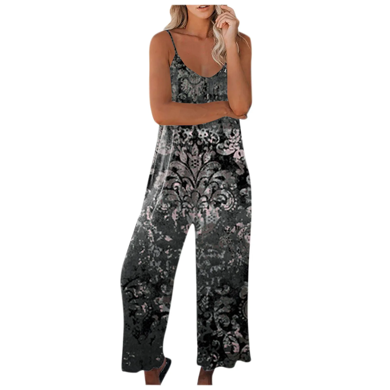 

Fashion Casual Women'S Casual Floral Print Round Neck Sling Jumpsuit Bodysuit Women'S Summer Jumpsuit Summer Outfits For Women