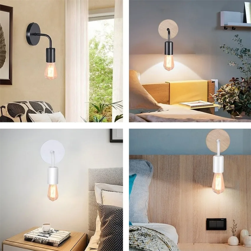 E27 Wall Lamp Nordic Vintage Wooden Iron Art for Living Dining Bedroom Corridor Interior Decoration wall light led wall lamp