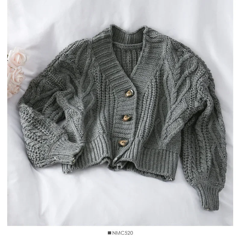 

Women's Knit Cardigan for Fall and Winter Short Thick Twist Cardigans Loose Full Sleeve Sweater Coats for Women's Clothing