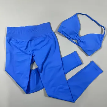 NEW 2-Piece Set Women's Seamless Clean Yoga Set, Halter Neck Sports Bra & High-Waisted Lifting Leggings for Gym Workouts 1