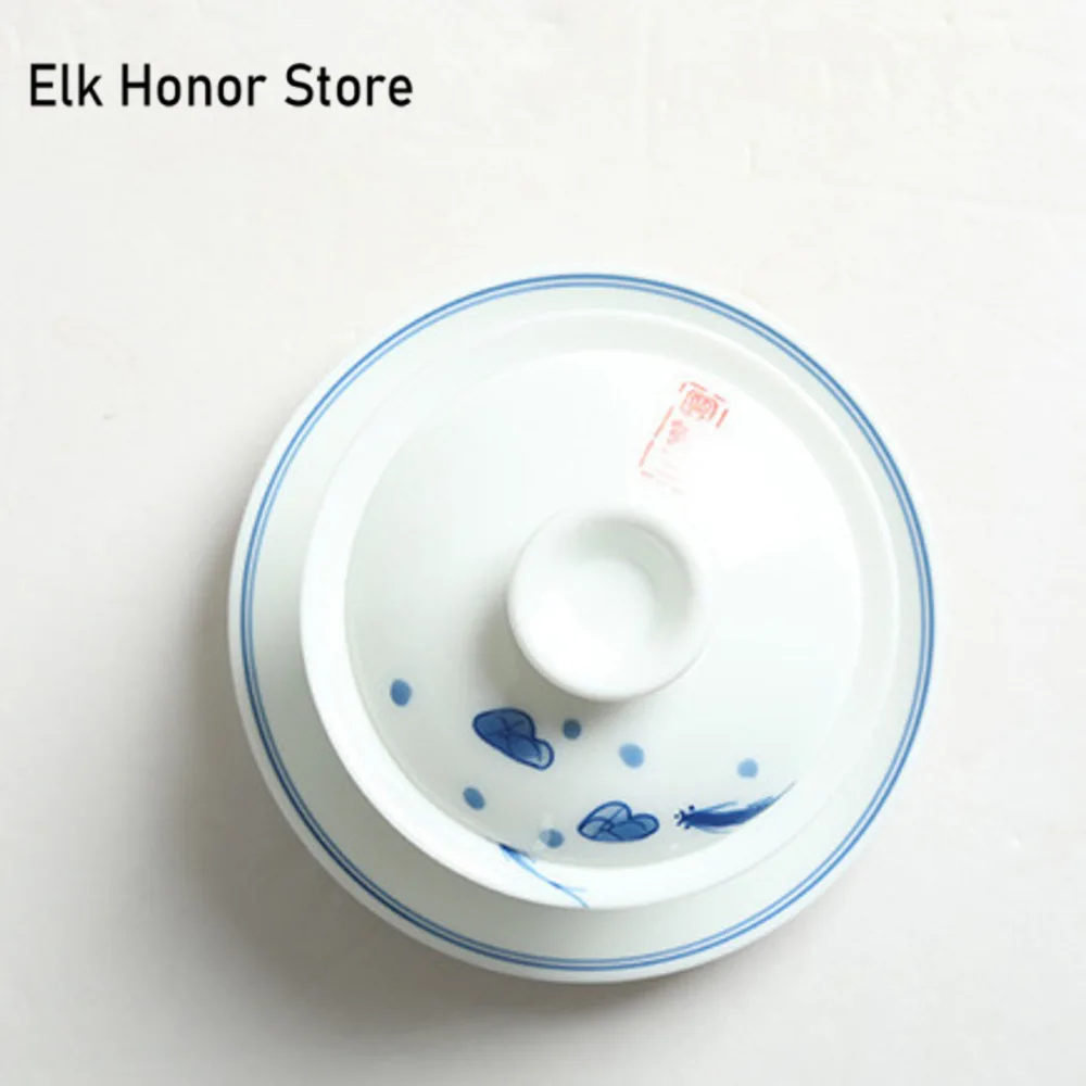 140ml Hand-painted Fish Paly Ceramic Cover Bowl White Porcelain Hovering Sancai Gaiwan Chinese Tea Making Gaiwan Kung Fu Teaset