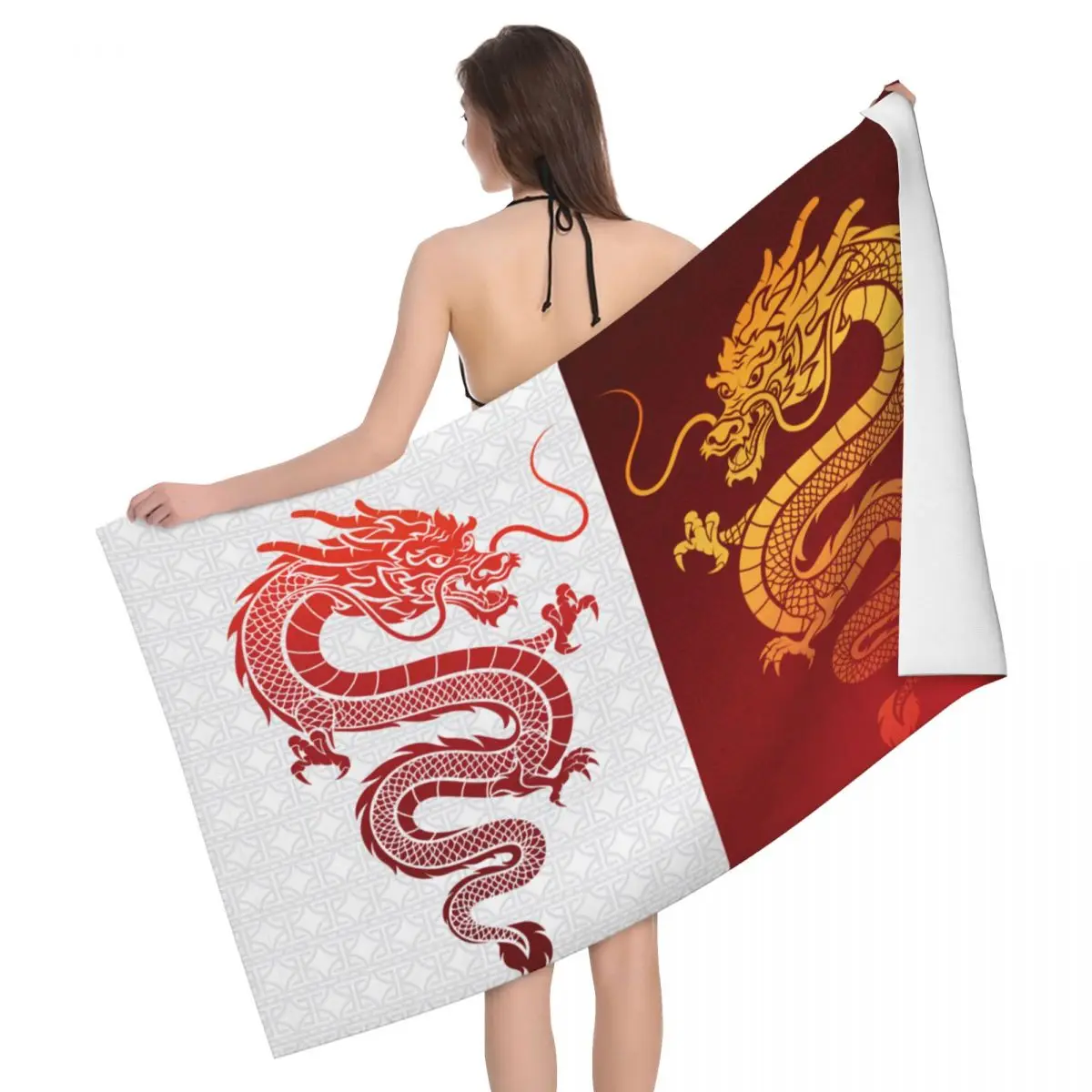 

Азиатское традиционное супермягкое банное пляжное полотенце из микрофибры с драконом тотем, быстросохнущее полотенце для душа и йоги с китайской мифологией