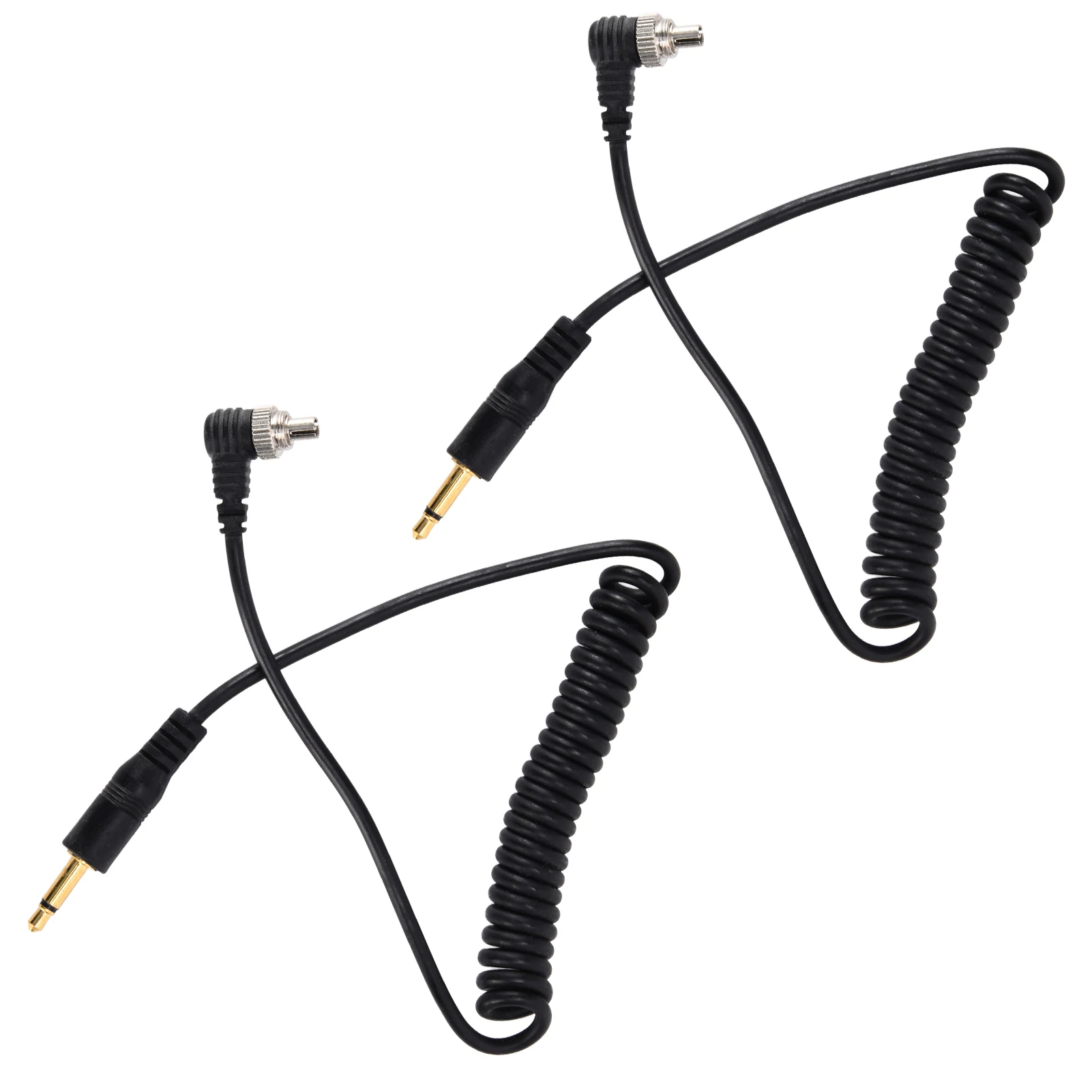 2pcs Universal 3.5mm to Male Flash PC Sync Cable Coiled Cord with Screw Lock for Digital Cameras new