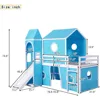 Low Loft Bed with Tent and Slide, Solid Wood Loft Frame with Safety Guardrails and Ladder for Kids Bedroom,Easy Assembly 2