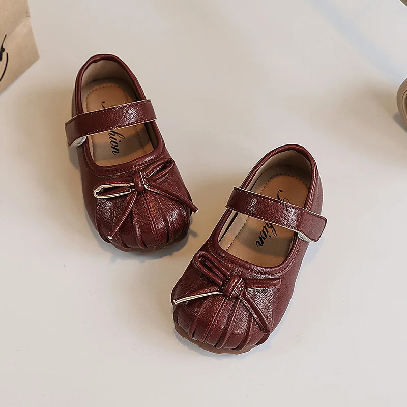 Girls Leather Ballet Shoes Soft Bottom Elegant Korean Style