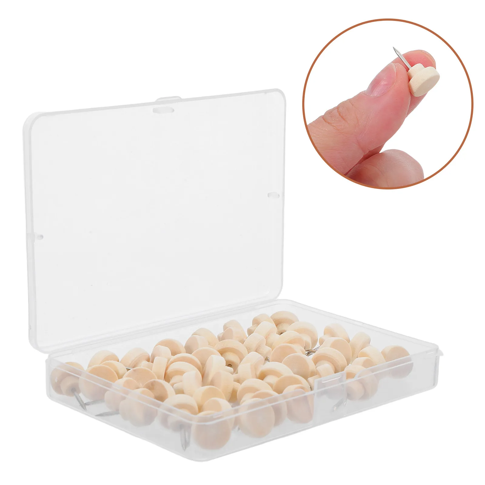 50Pcs 천연 나무 라운드 푸시 핀 사진 벽용 장 압정 사무용품 코르크보드 액세서리