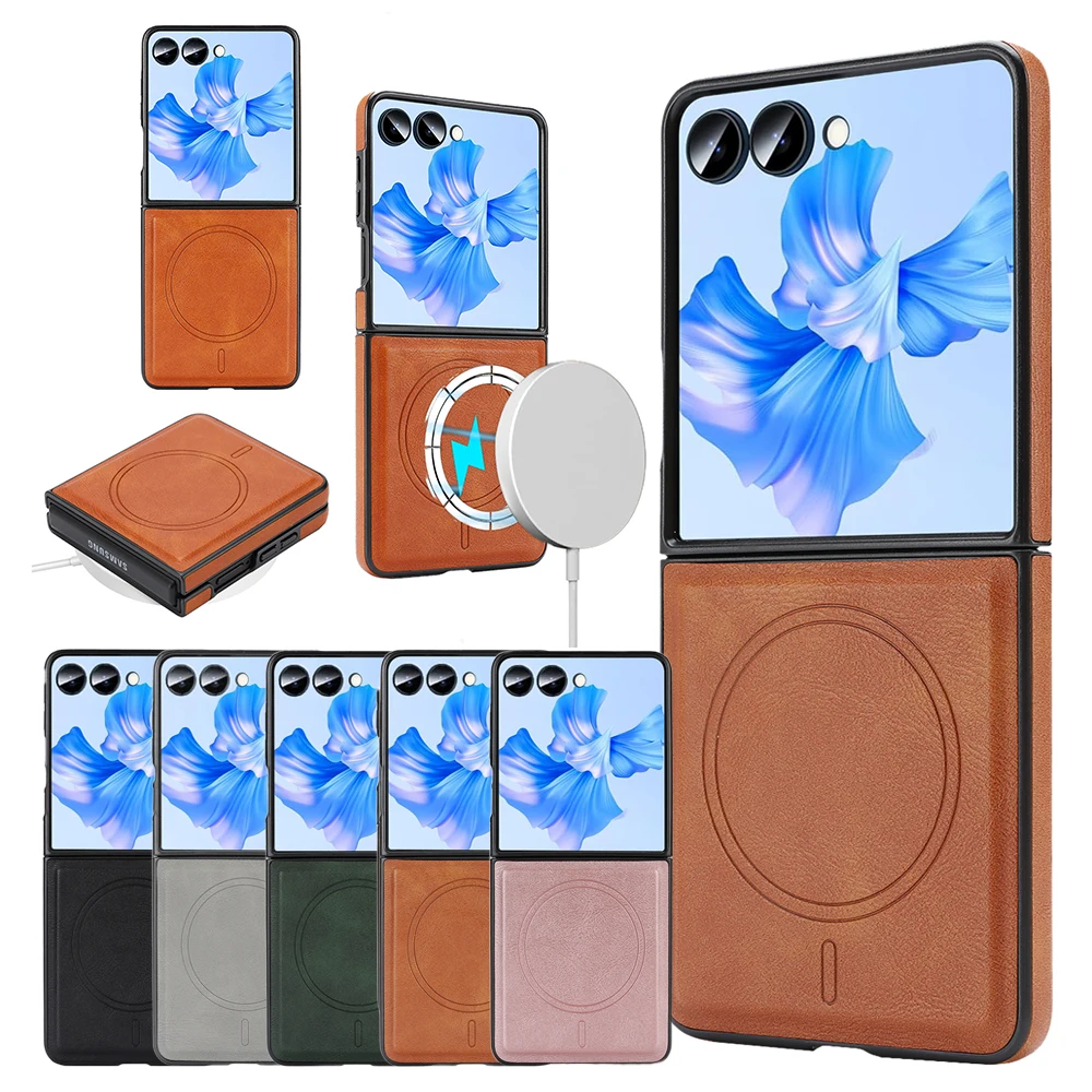 Luxury Magnetic PU Leather Phone Case with Wireless Charging Cover