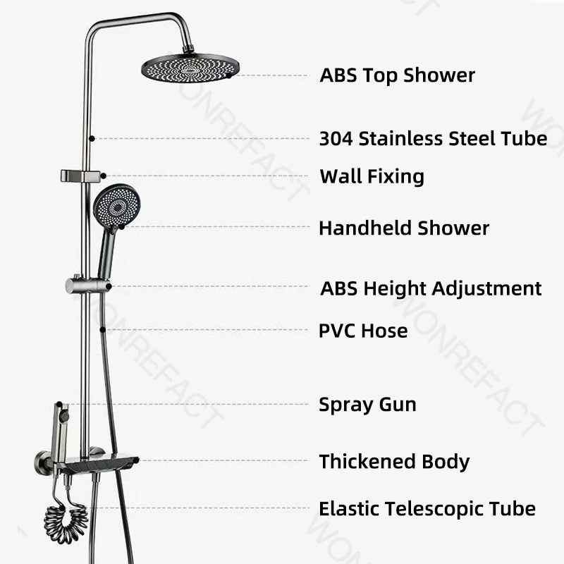 Bathroom Rain Shower Set Three Modes Handheld Pressure Spray Gun Adjustable Hot And Cold Top Shower Multi-function Shower 6
