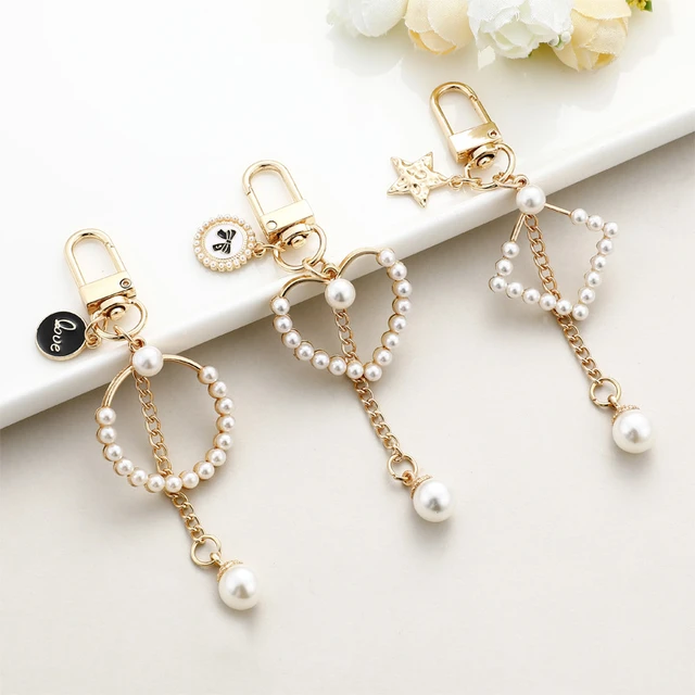 New Luxury Pearl Love Series Keychains Simple Bow Bag Charm