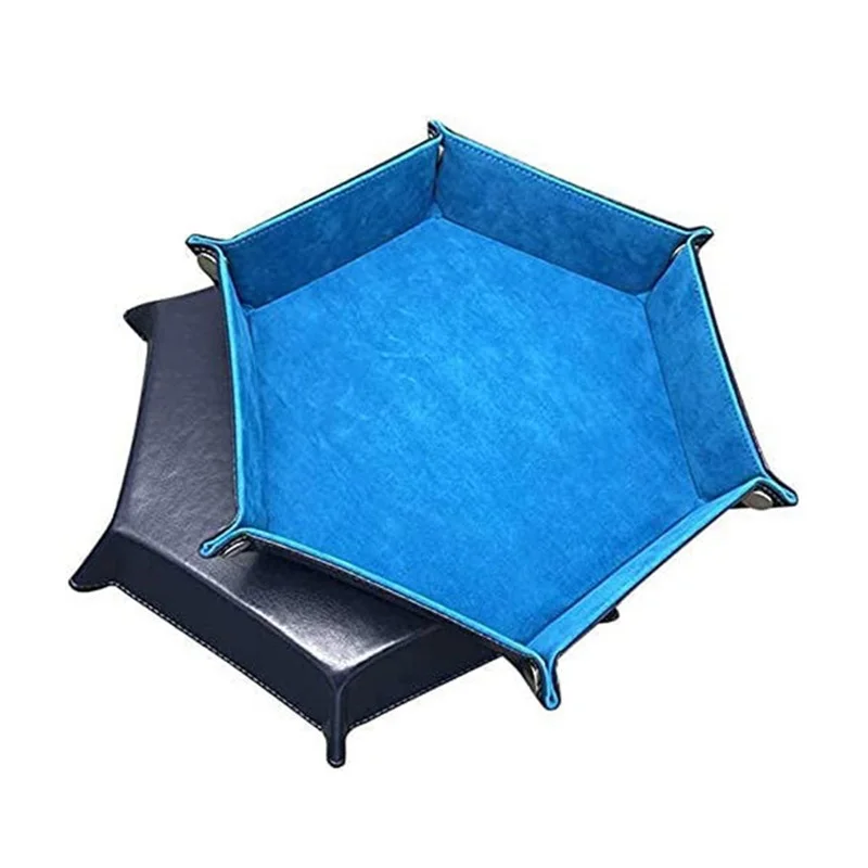 Rolling Folding Hexagon Dice Game Storage Tray PU Leather&Velvet Mat Holder Double Sided Thick Office Supplies Storage Tools