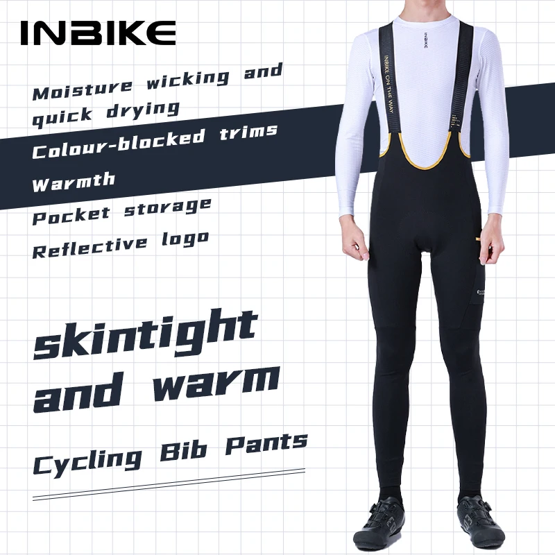 INBIKE New Winter Cycling Pants Men's Bib Trousers Professional Cycling Pants Warm Fleece Cycling Clothing Cycling Pant