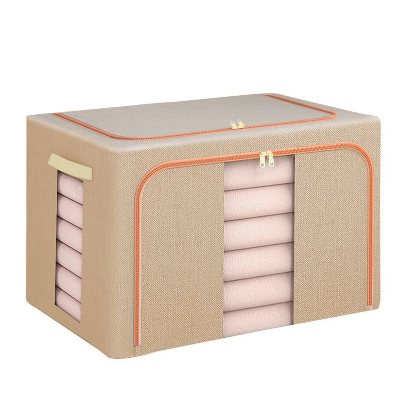 Clothes Storage Box Cotton Flax Large Foldable Large Capacity Clear Window Blanket Quilt Storage