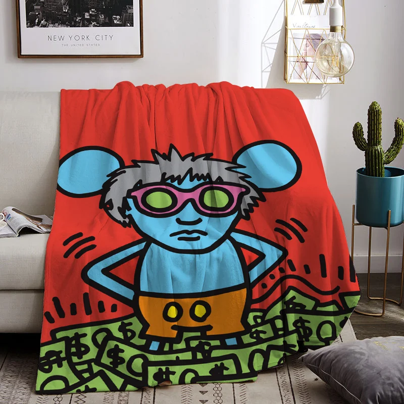 K-KEITH HARING 소파 던지기 담요, 침대용 푹신하고 부드러운 담요, 소파 여름 보호 홈 장식, 침실 장식, 침대보 낮잠