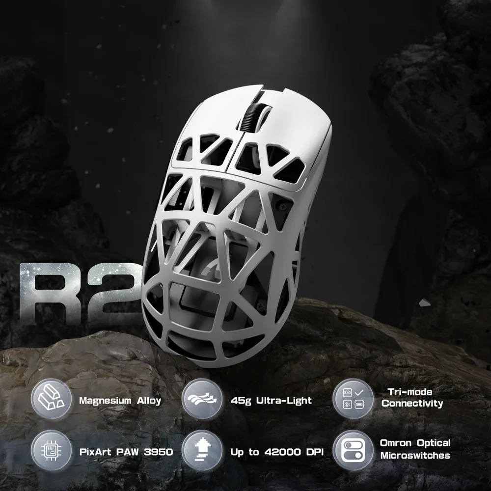 ATTACK SHARK R2 Wireless Gaming Mouse, Superlight Magnesium Alloy, PAW3950 42000 DPI Optical Sensor, 8000Hz Polling Rate, 2.4G/BT/Wired Programmable Mice for Win Mac Gamer