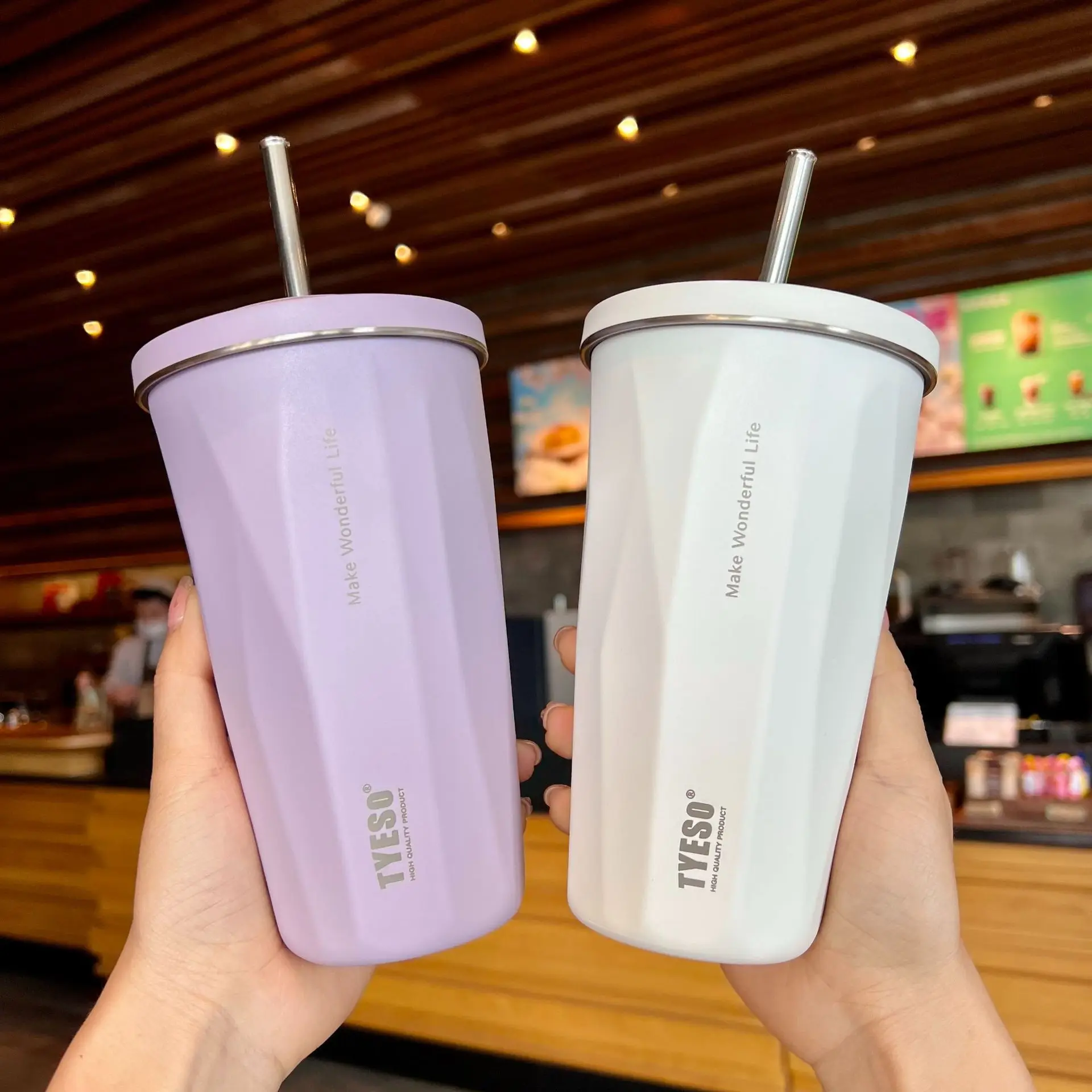 Tyeso 600ml 텀블러 스테인레스 스틸 커피 보온병 컵 자동차 절연 병 누출 방지 보온병 이중 벽 카페 컵 진공 플라스크