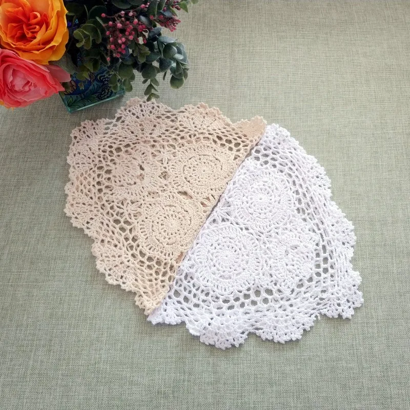 Vintage Crocheted Doilies Oval Table Mat Shabby Chic Crochet Placemet 30x45cm 6