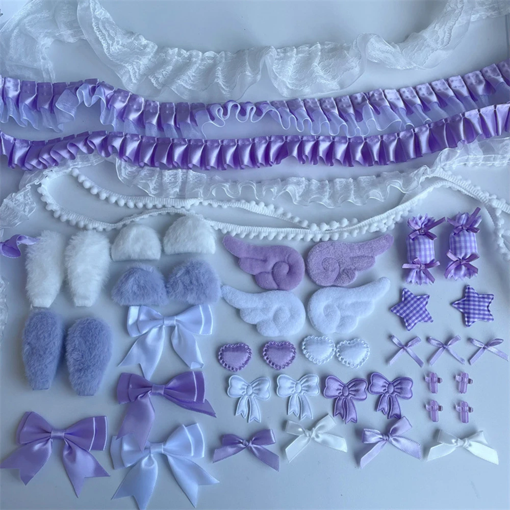 Colorful Pink Bow Lace DIY Decoration Kit with Plush Ear Accessories