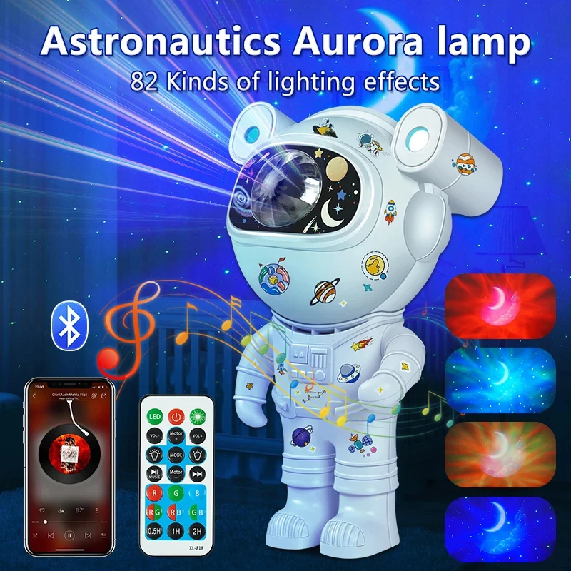 1PC Bluetooth Astronaut Sternenlicht Projektor LED Schlafzimmer Atmosphäre Nachtlicht Aurora Mond Astronaut Bluetooth Lautsprecher_voghion.com