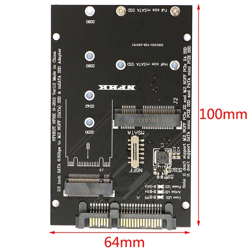 PC 노트북용 컨버터 카드, M.2 NGFF MSATA SSD, 2.5 인치 SATA 3.0 어댑터, 2 인 1