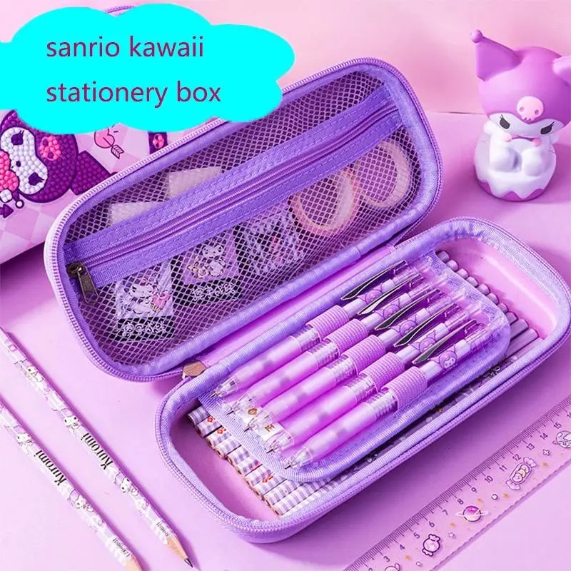 

Sanrioed Anime Kuromi Stationery Box Kawaii Cinnamoroll Cartoon Style Multifunctional Student Supplies Cute Children Pencil Case