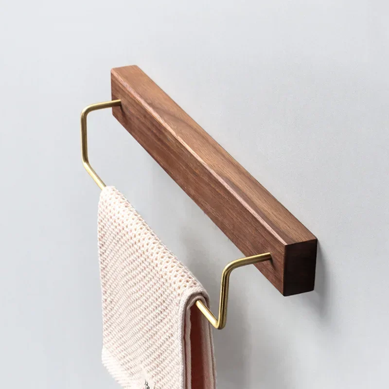 Log Brass Towel Rack Punching-free Bathroom Rack Solid Wood Wooden Bathroom Shelf