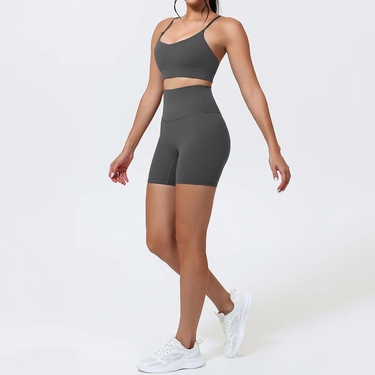 Hearuisavy Women's Sports Set 2Pcs Breathable Push Up Fitness Top Gym Running Shock Proof Pilates Yoga Bra High Waist Sweatpants - תמונה 5