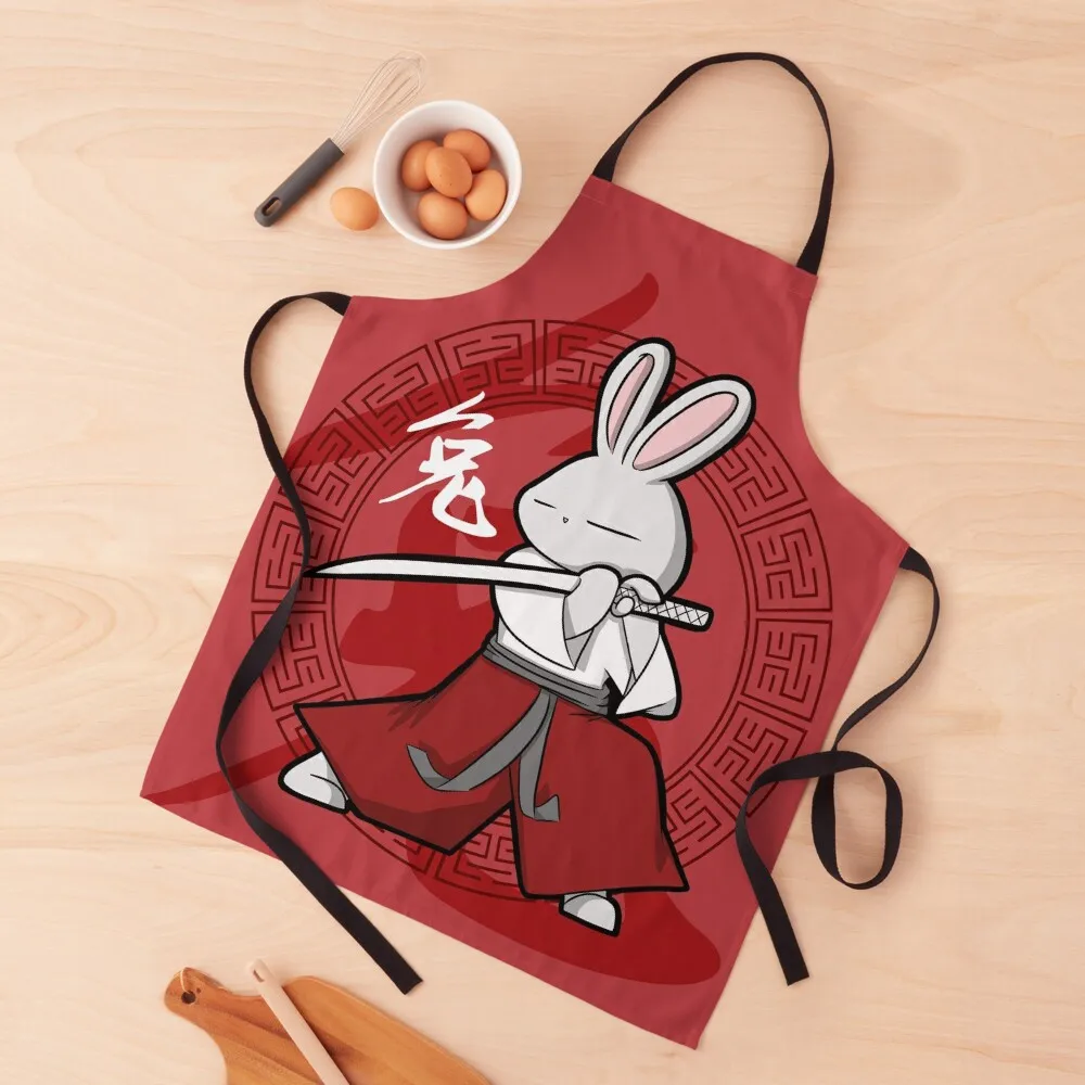 

Rabbit Samurai practicing kendo with katana Apron Waterproof women Men kitchen waiter For Home Accessories Apron