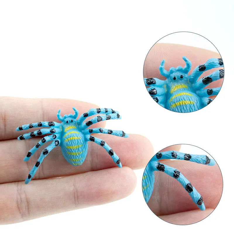 12 pezzi Mini ragni finti colorati, giocattoli di plastica festosi