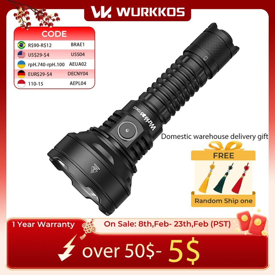 Wurkkos TD01C 21700 充電式戦術懐中電灯 LED USB-C 1800Lm トーチ