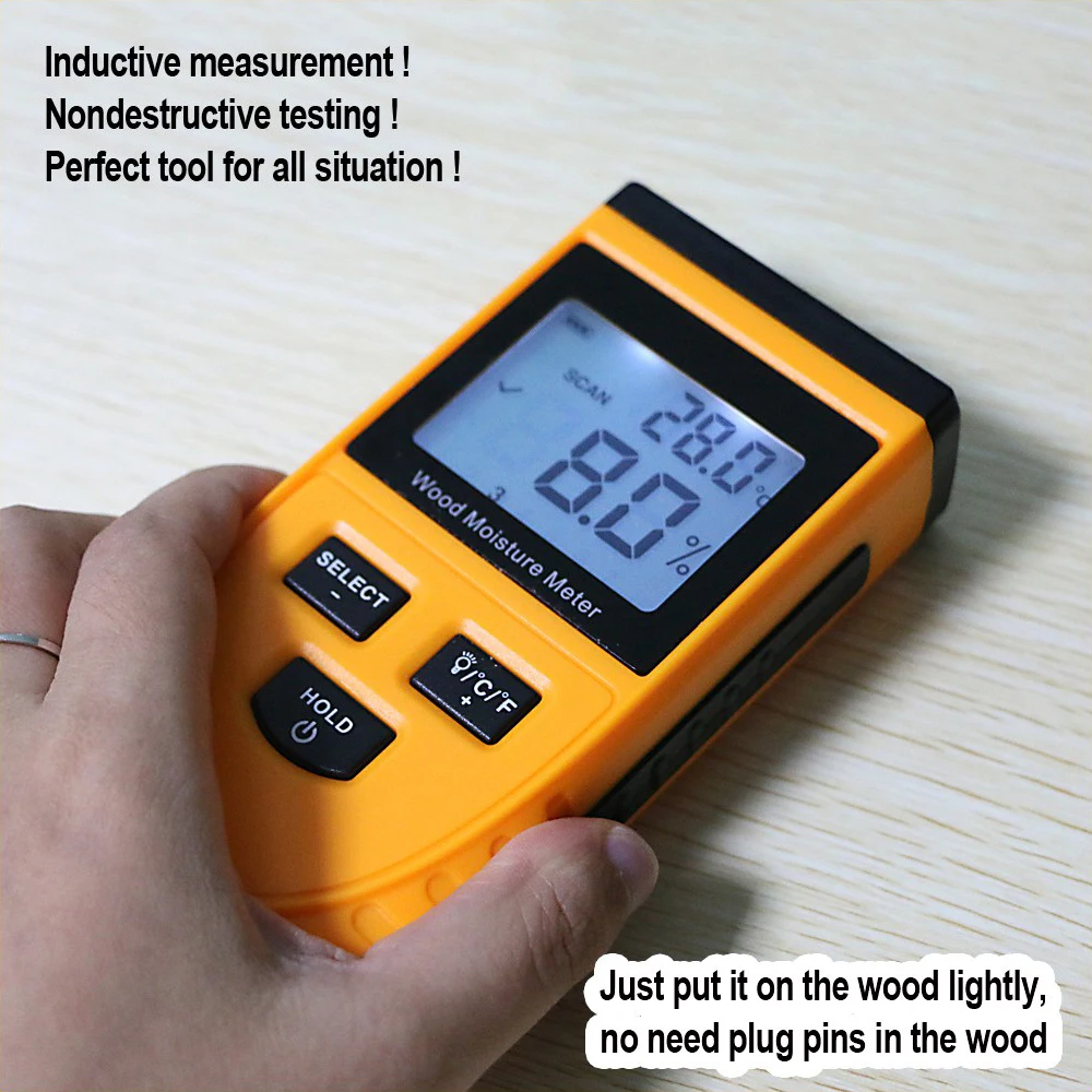 RZ Inductive Wood Moisture Meter Hygrometer Digital Humidity tester Timber Damp Detector Tool